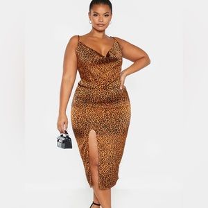 Prettylittlethings animal print slit midi dress 1X